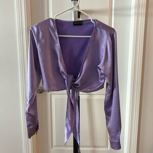 White fox purple tie crop top